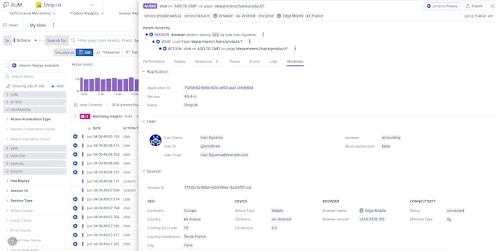 Collect custom user and performance data Screenshot of custom user and performance data collection