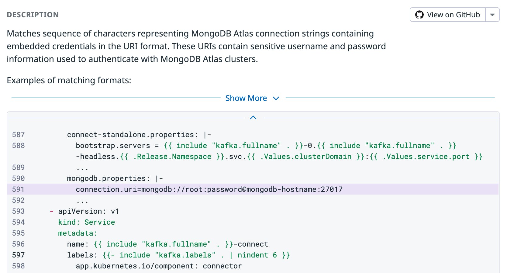 Screenshot of app showing Datadog Secret Scanning Code Security product