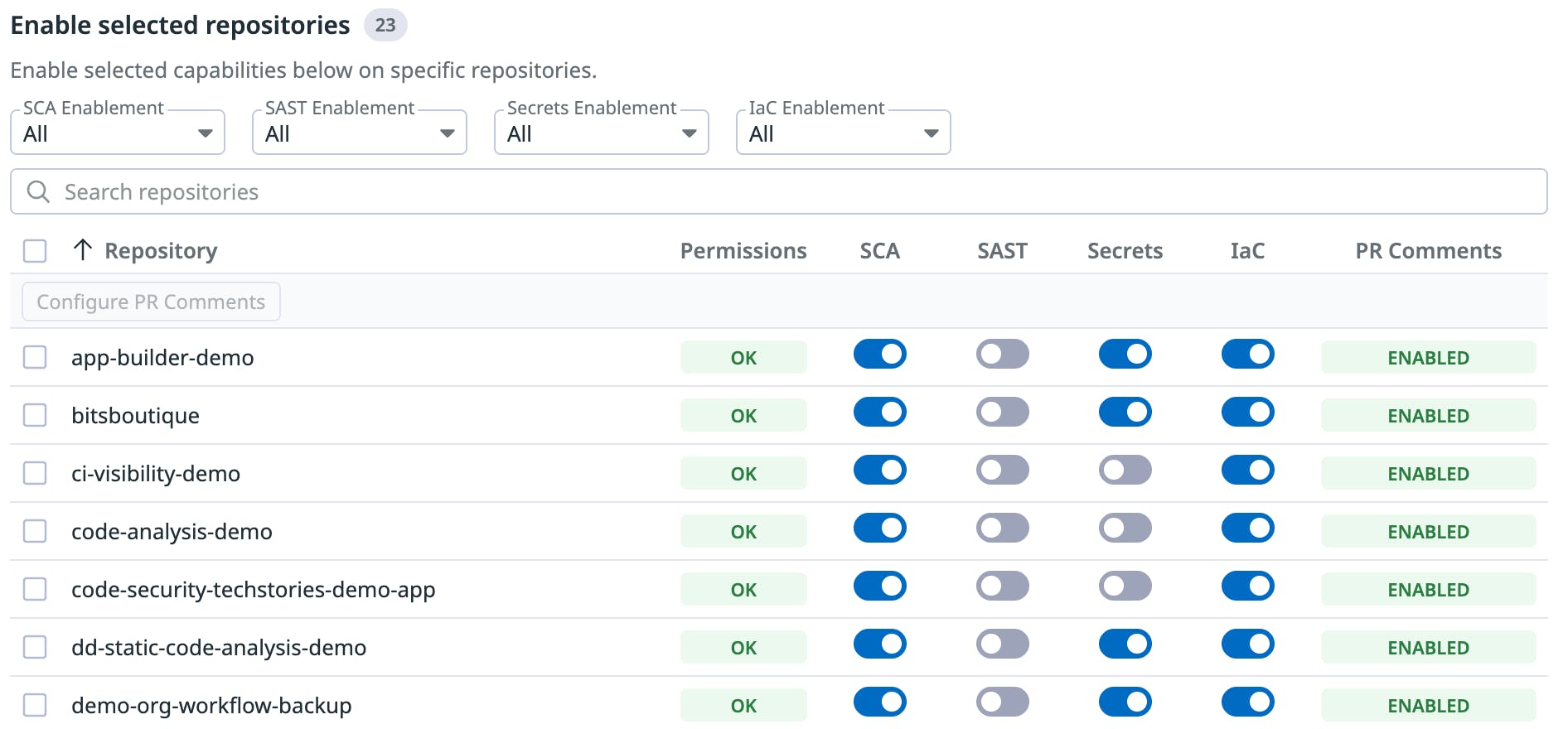 Screenshot of app showing Datadog Secret Scanning Code Security product
