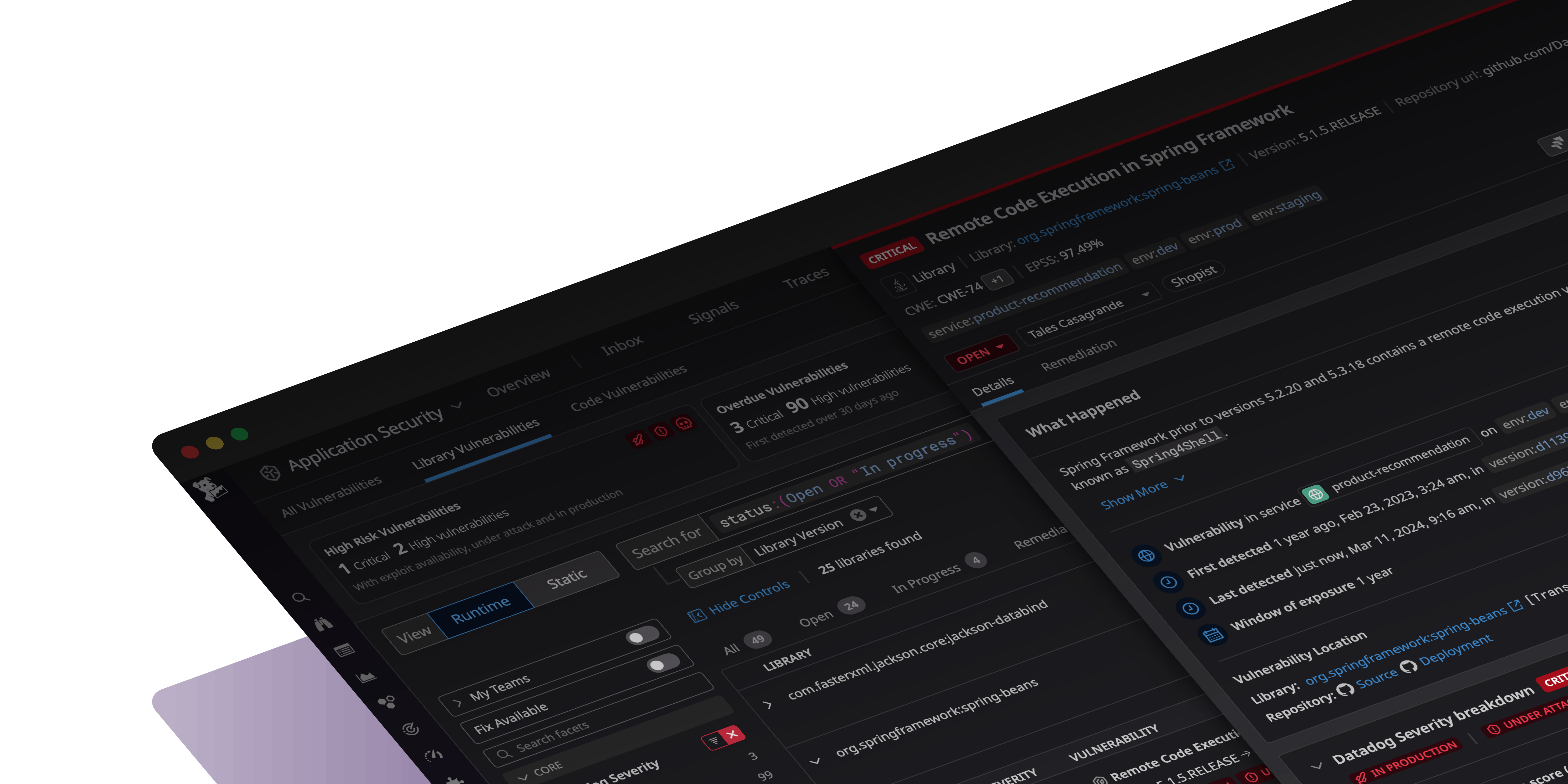 Continuous, real-time open source vulnerability detection in application services