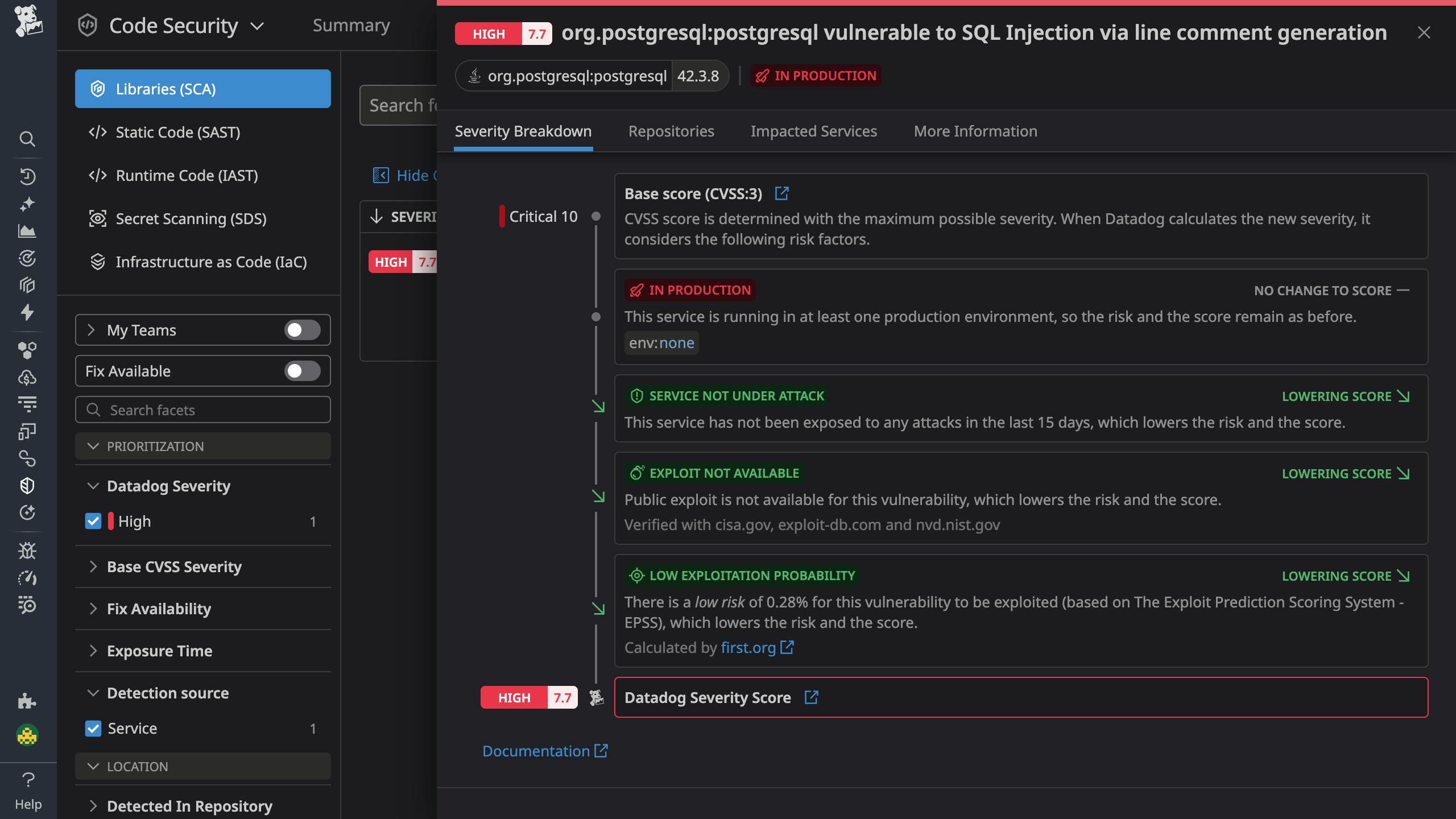 Continuous, real-time open source vulnerability detection in application services