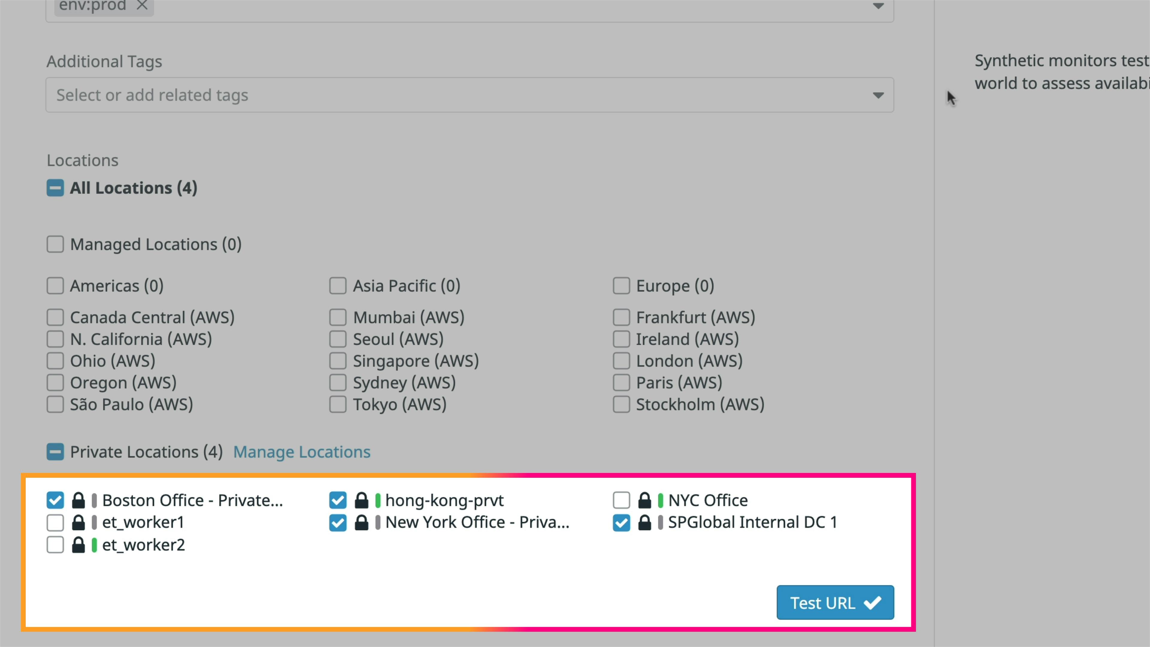 Create a synthetic test from worldwide managed locations or containerized private locations in your infrastructure.