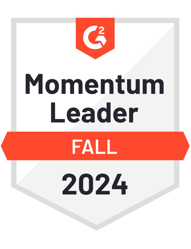 Badge showing G2 Momentum Leader Fall 2024