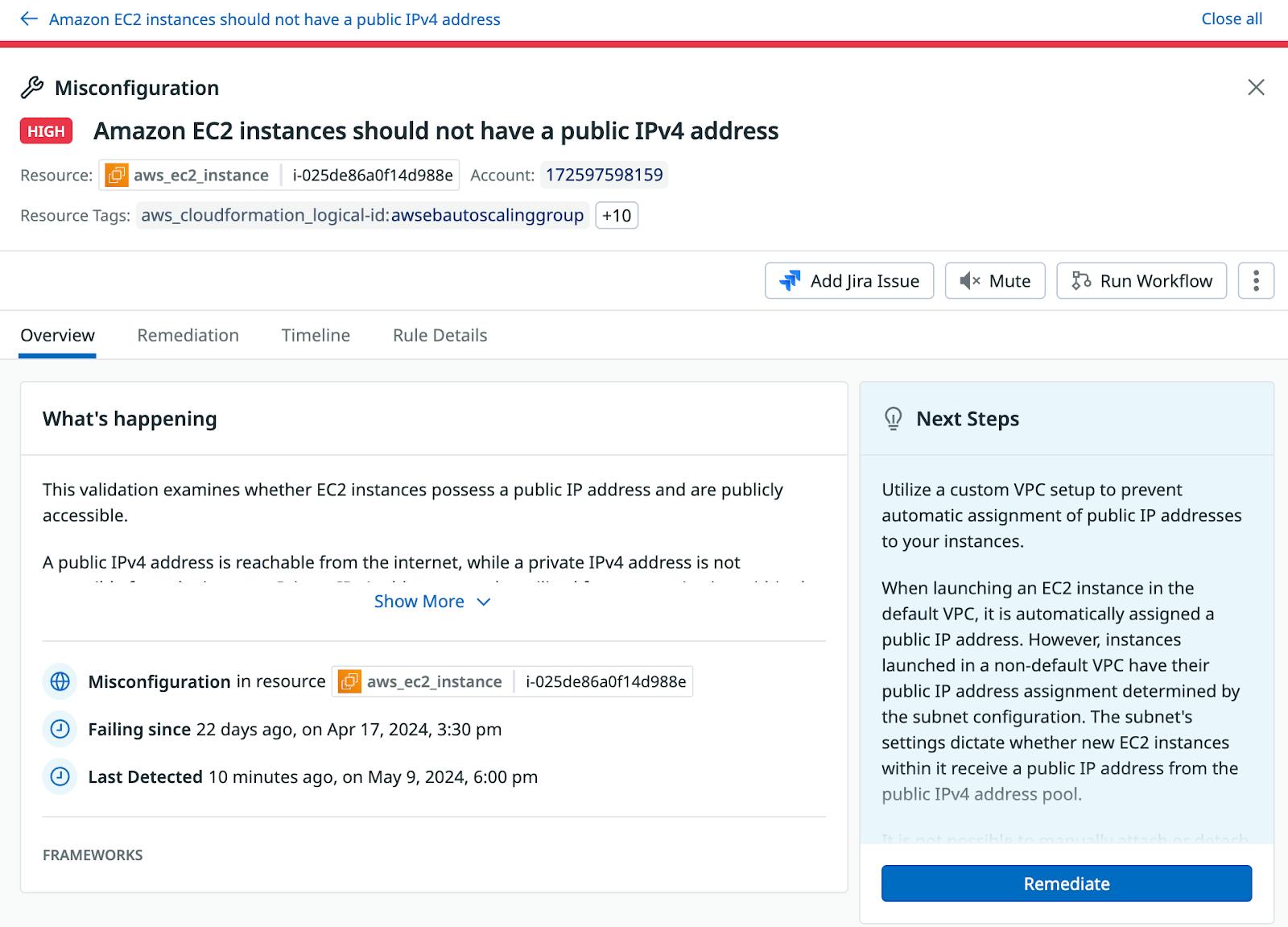 Visualization of the Datadog automated attack remediation workflow