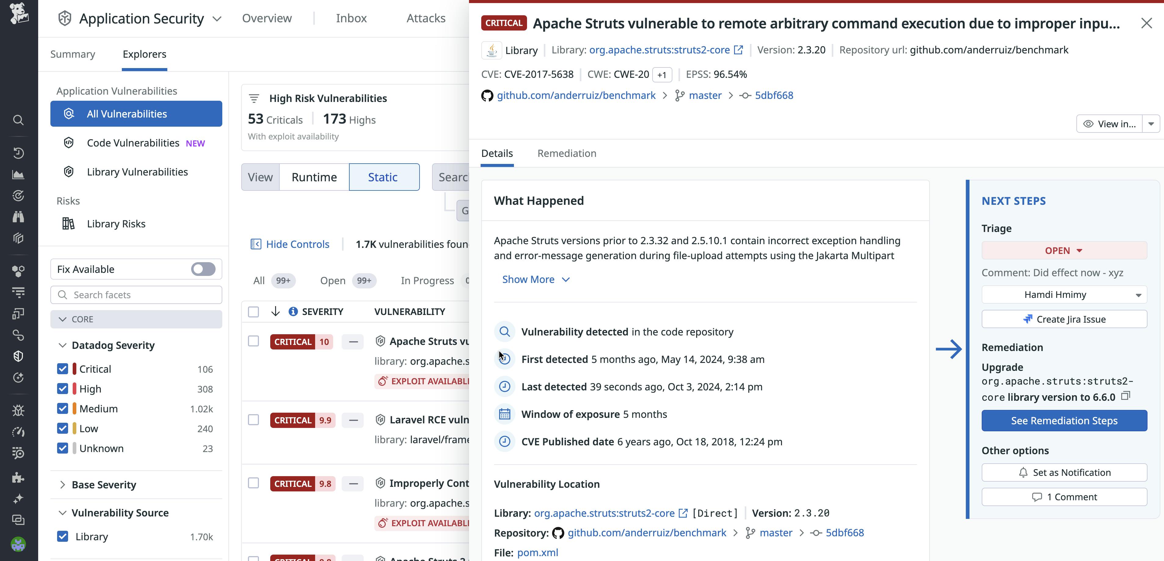 Vulnerability detection and remediation from development to production